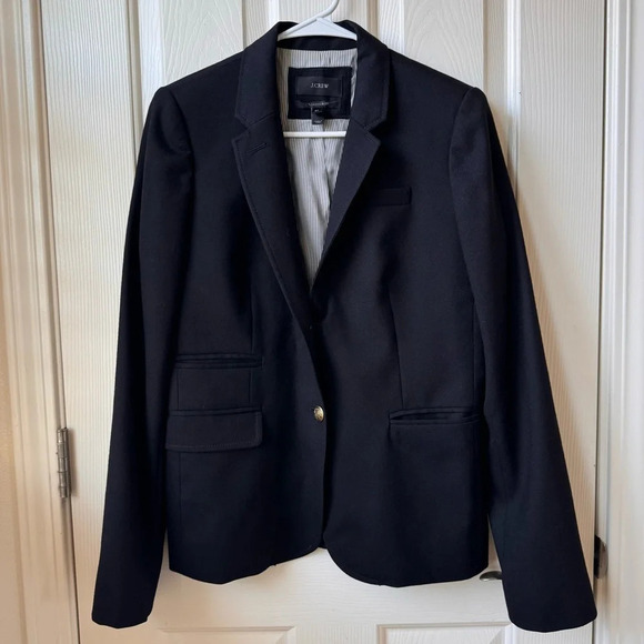 J. Crew Women’s Schoolboy Wool Coat Blazer Two Front Button Black size 8T Flawed - Picture 1 of 13